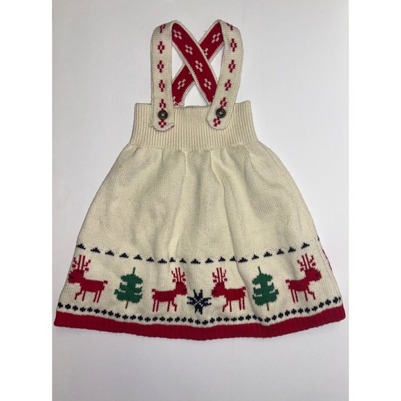 Hanna Andersson Cream Reindeer Christmas Sweater Dress Baby 18 24 Months - Picture 2 of 10